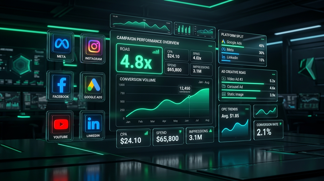 Tráfego Multicanal Meta Ads, Google Ads, YouTube e LinkedIn